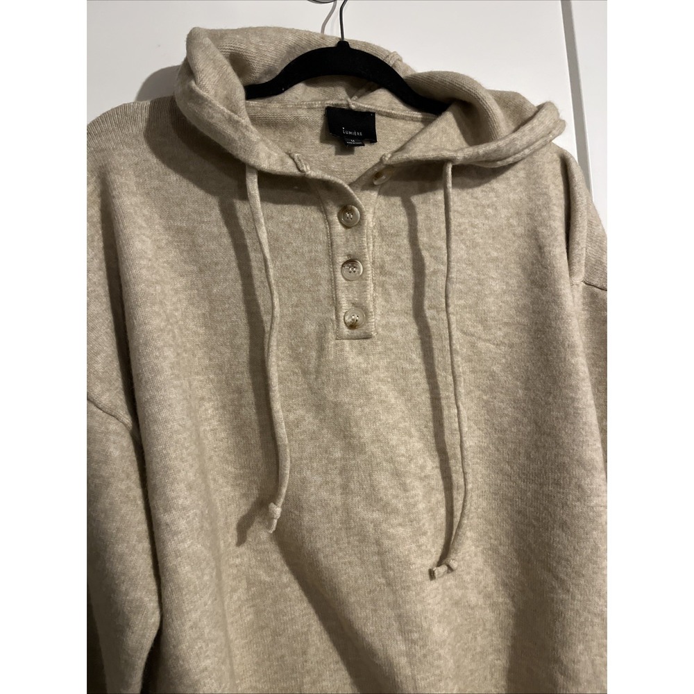 Lumiere Womens Beige Pullover Hoodie Size Medium Button Henley NT18769